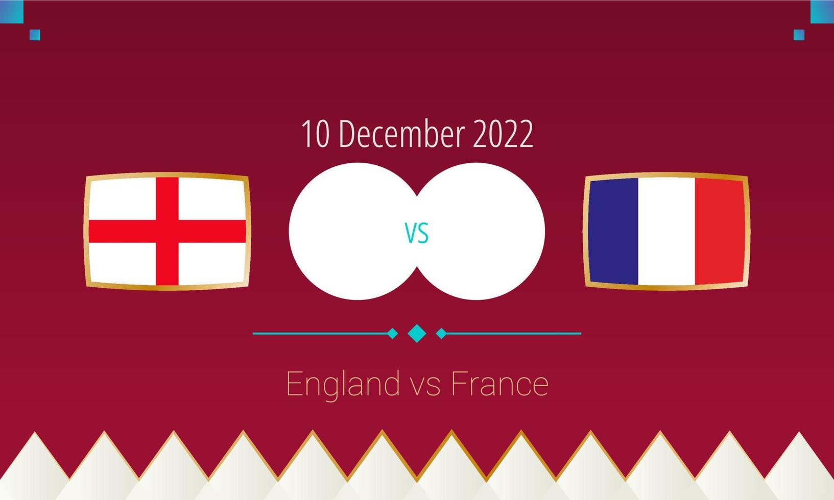 England mot Frankrike fotboll match i fjärdedel final, internationell fotboll konkurrens 2022. vektor