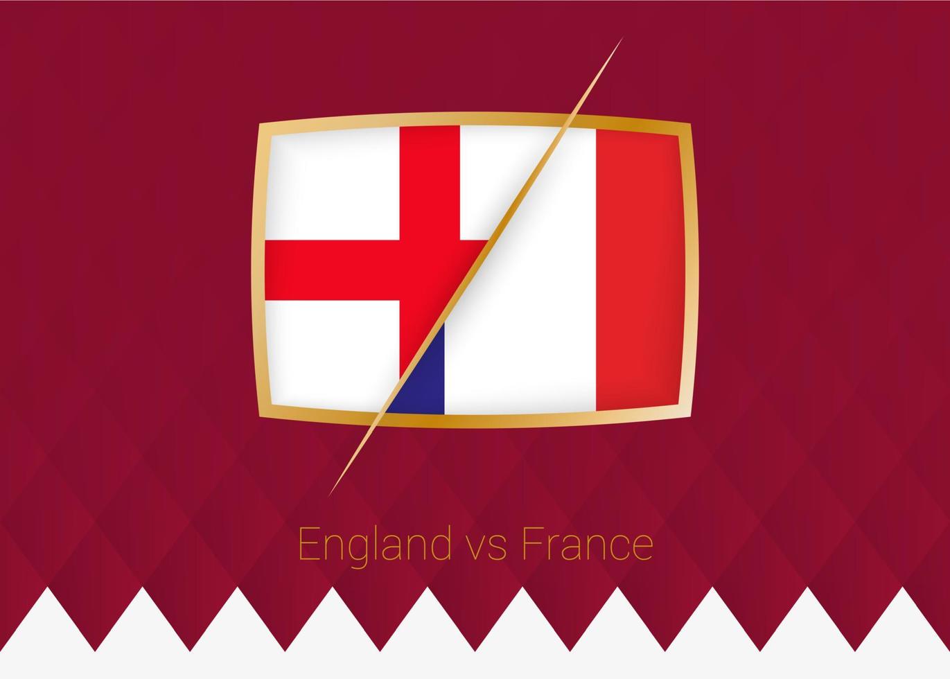 england vs frankreich, viertelfinale symbol des fußballwettbewerbs auf burgunder hintergrund. vektor