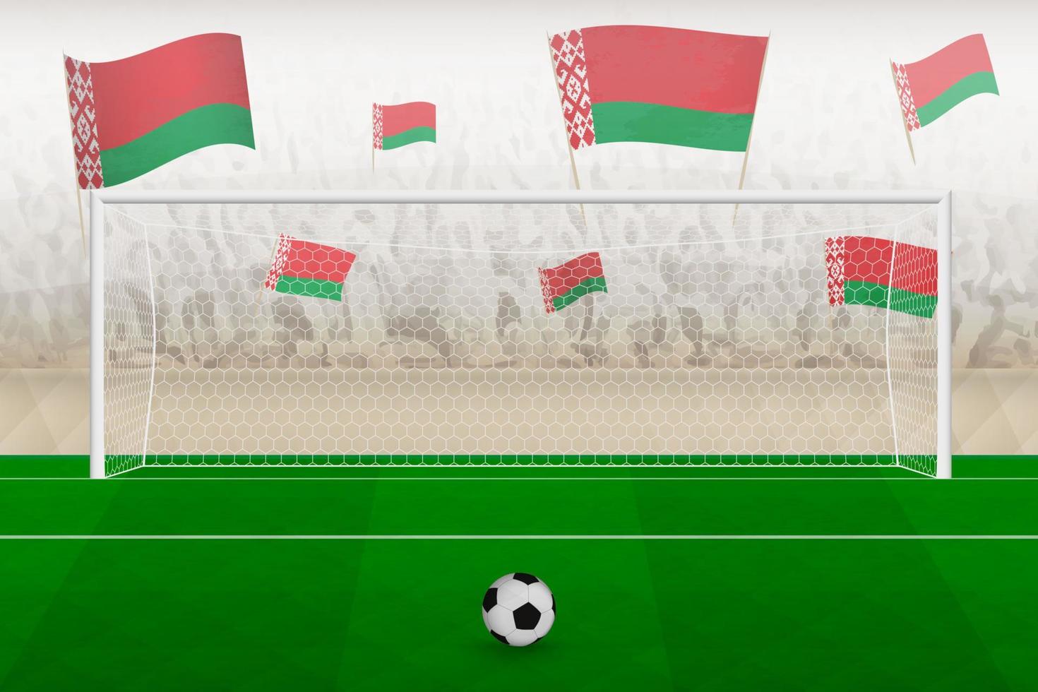 Vitryssland fotboll team fläktar med flaggor av Vitryssland glädjande på stadion, straff sparka begrepp i en fotboll match. vektor