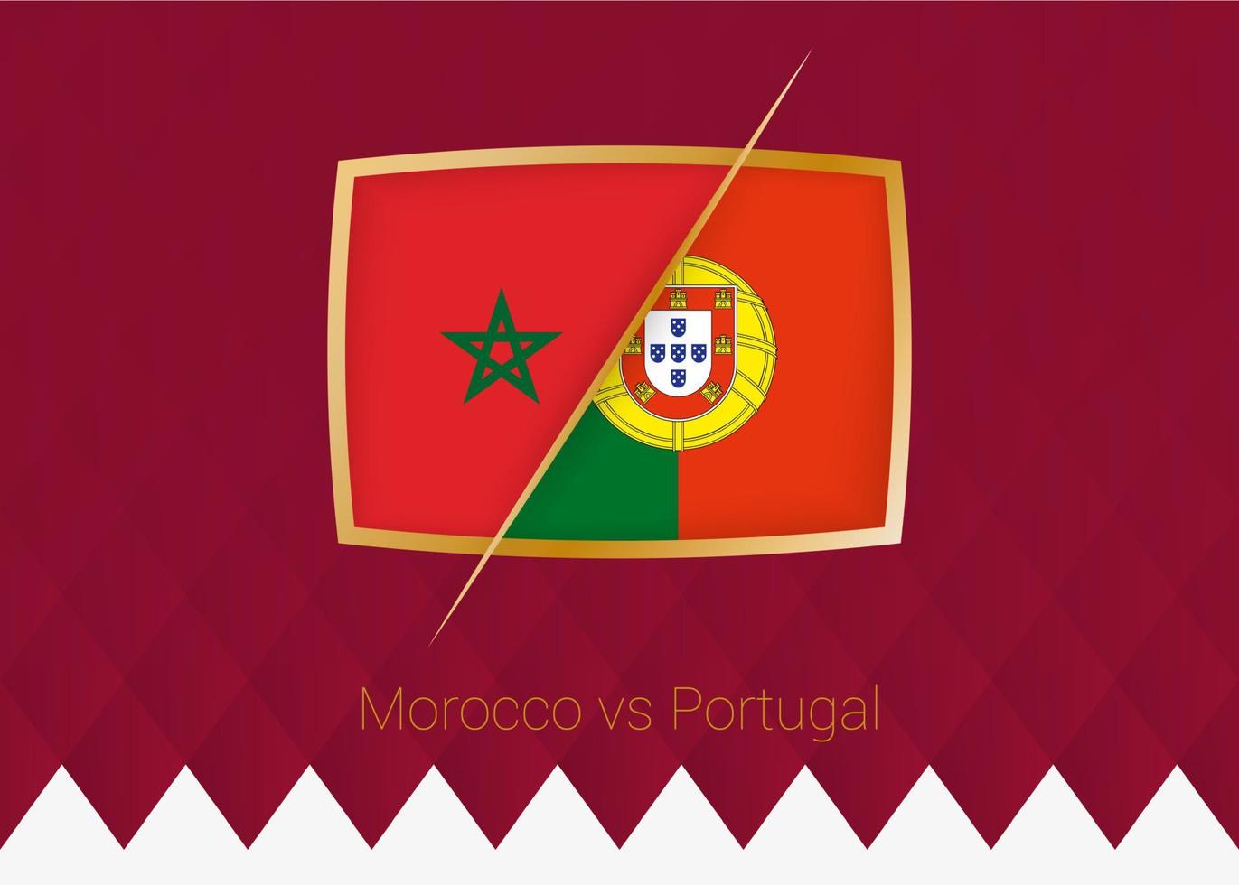 marocko mot Portugal, fjärdedel final ikon av fotboll konkurrens på vinröd bakgrund. vektor