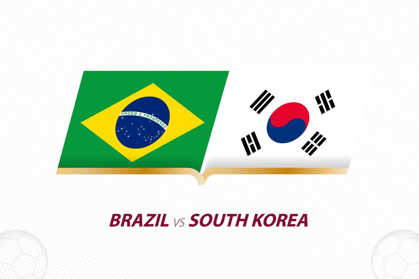 brasilien gegen südkorea im fußballwettbewerb, runde von 16. versus symbol auf fußballhintergrund. vektor