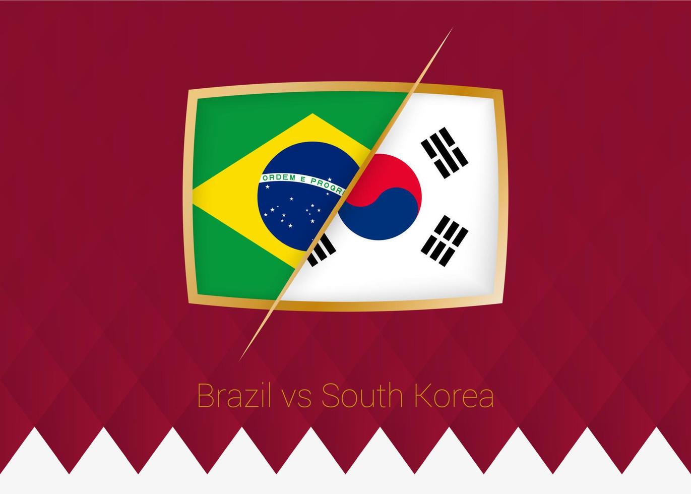 Brasilien mot söder korea, runda av 16 ikon av fotboll konkurrens på vinröd bakgrund. vektor