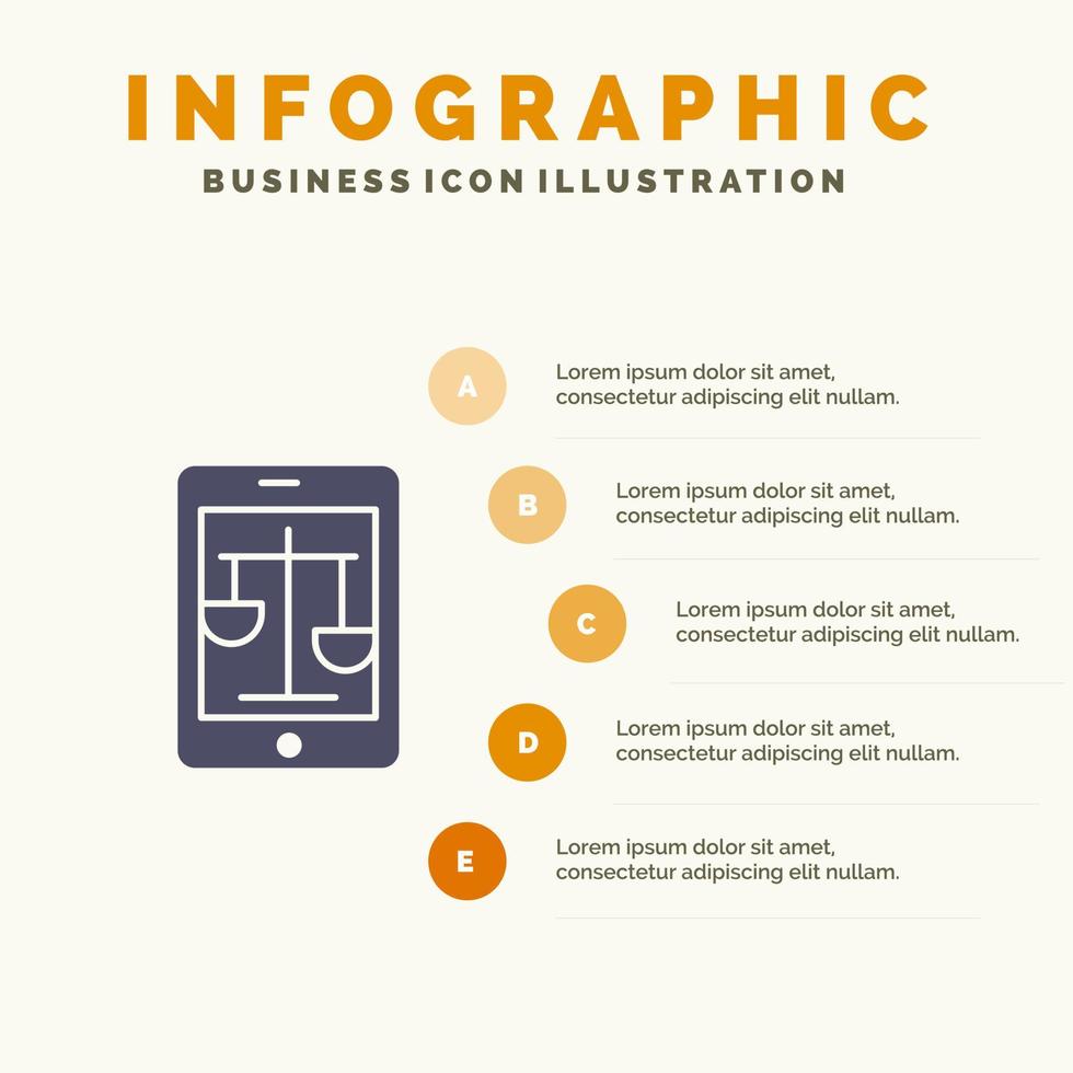 domstol internet lag Rättslig uppkopplad fast ikon infographics 5 steg presentation bakgrund vektor