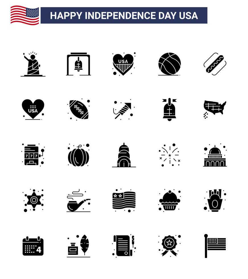 25 kreativ USA ikoner modern oberoende tecken och 4:e juli symboler av Amerika amerikan kyrka klocka boll USA redigerbar USA dag vektor design element