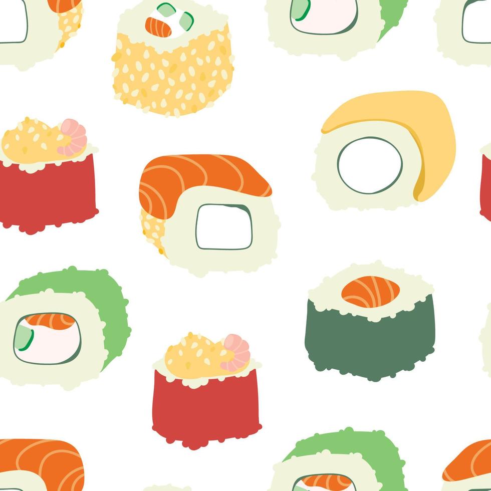 Sushi-Rollen-Muster nahtlos. traditioneller japanischer essenshintergrund. Vektortextur vektor