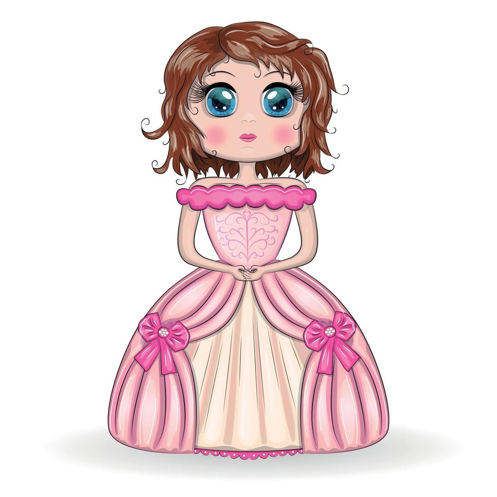 schöne Prinzessin, die im schönen langen rosa Kleid steht. vektor
