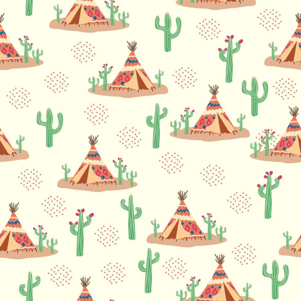 teepee mönster. wigwam inföding amerikan sommar tält illustration. indisk bakgrund mönster. vektor