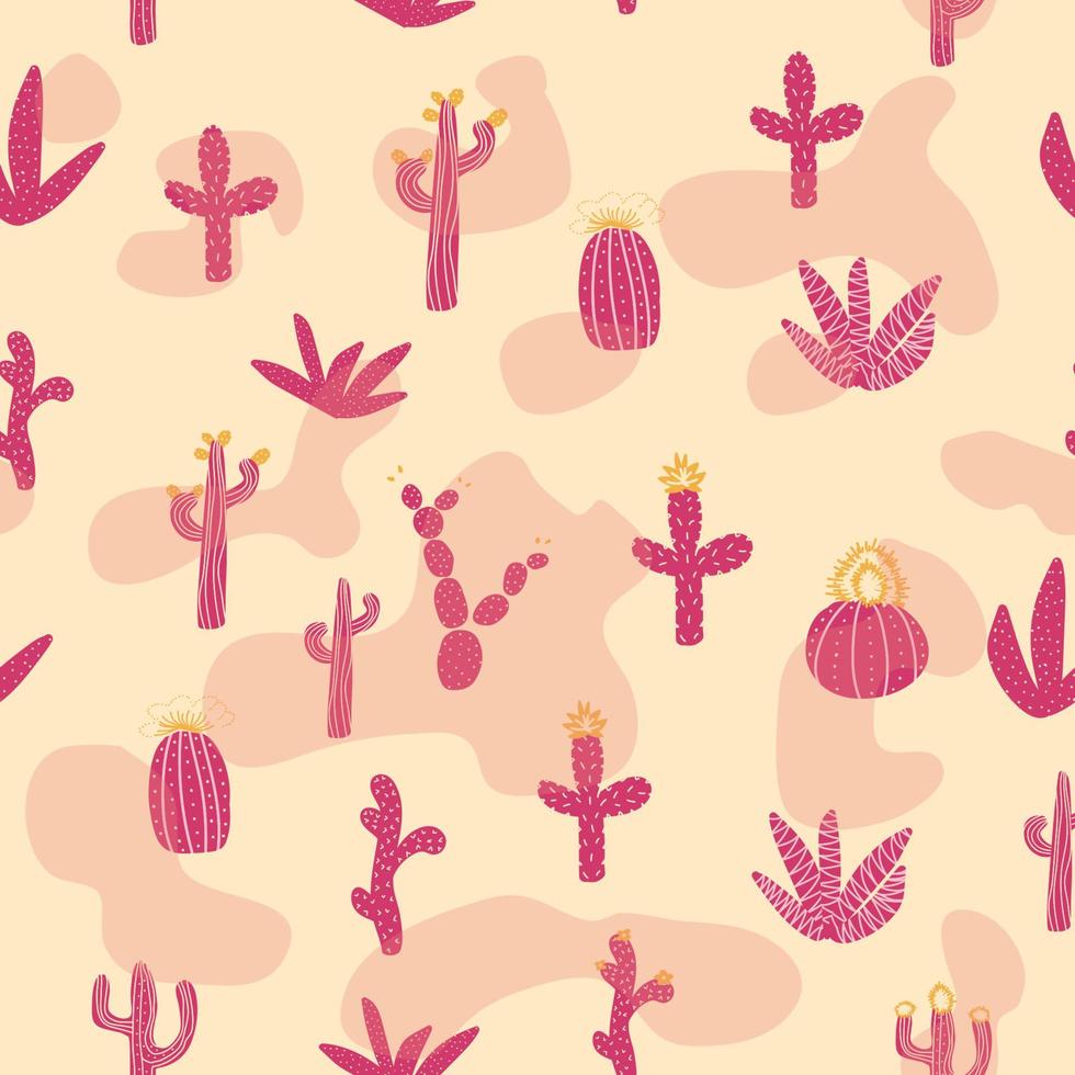 sömlös mönster med annorlunda kaktusar. ljus upprepa textur med rosa kaktusar. bakgrund med öken- växter. vektor