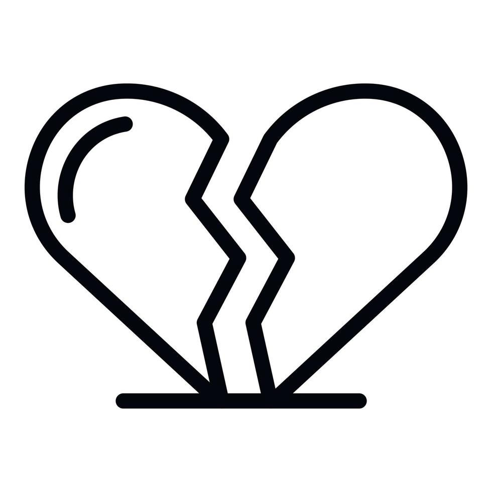 bruten hjärta ikon, översikt stil vektor