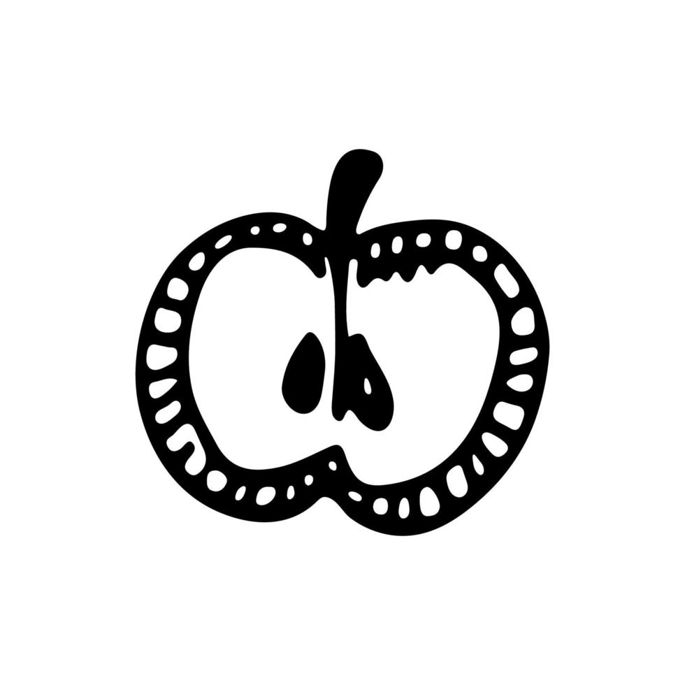 översikt äpple logotyp. svart hand dragen klotter skiss. svart vektor illustration isolerat på vit. linje konst.