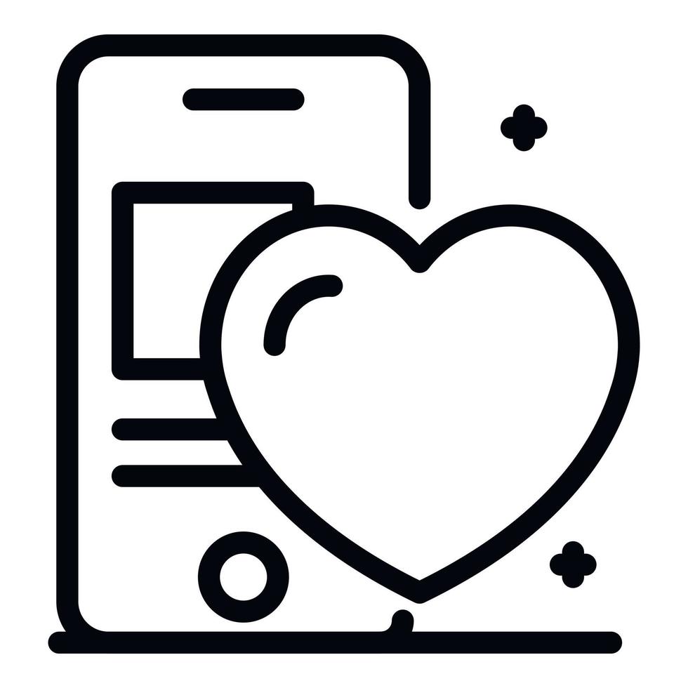 smartphone och hjärta hälsa ikon, översikt stil vektor