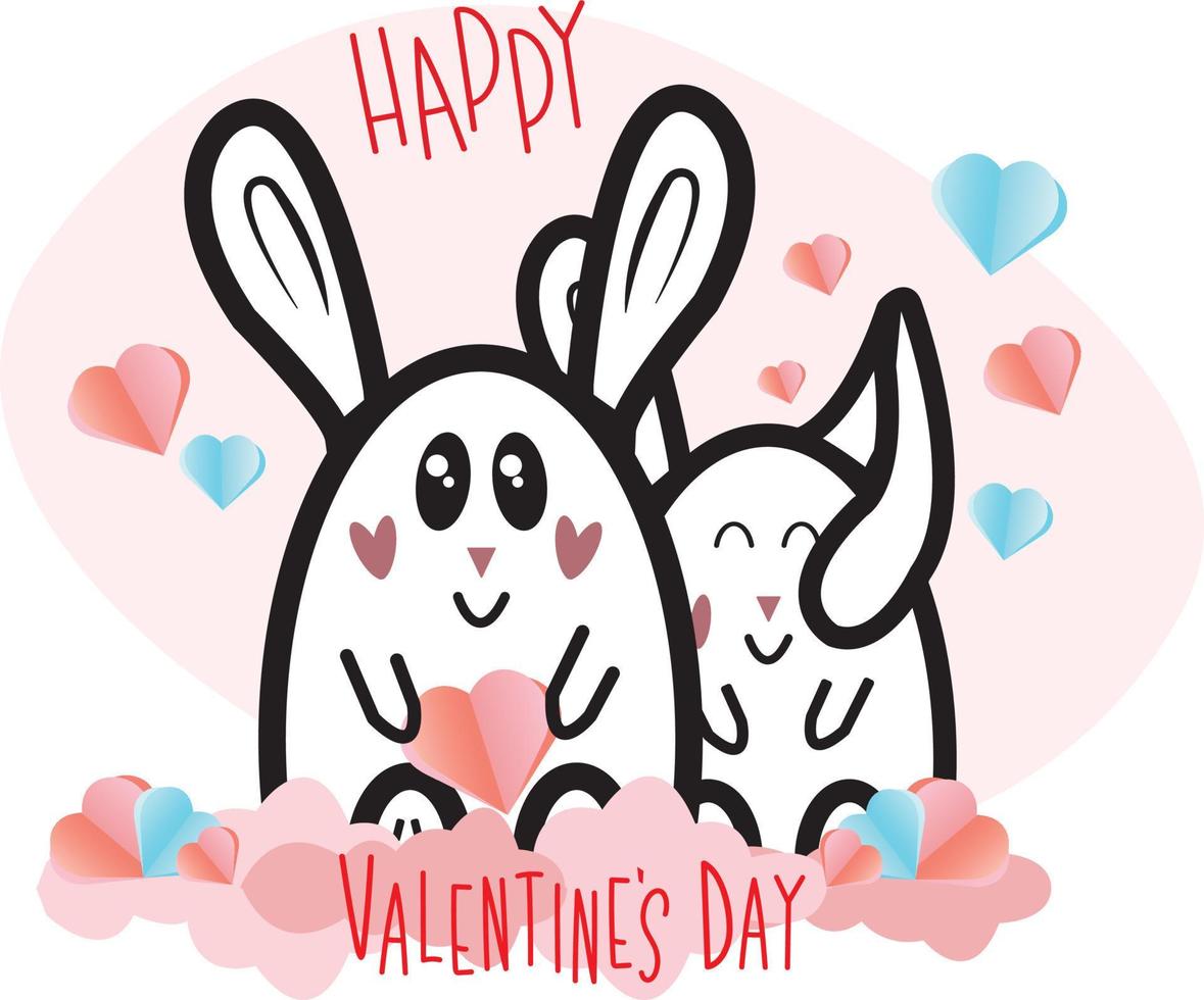 hjärtans dag, februari 14. vektor illustrationer av kärlek, par, hjärta, alla hjärtans dag, söt söt stil kaniner, 2023. ritningar för vykort, kort, Grattis och affisch