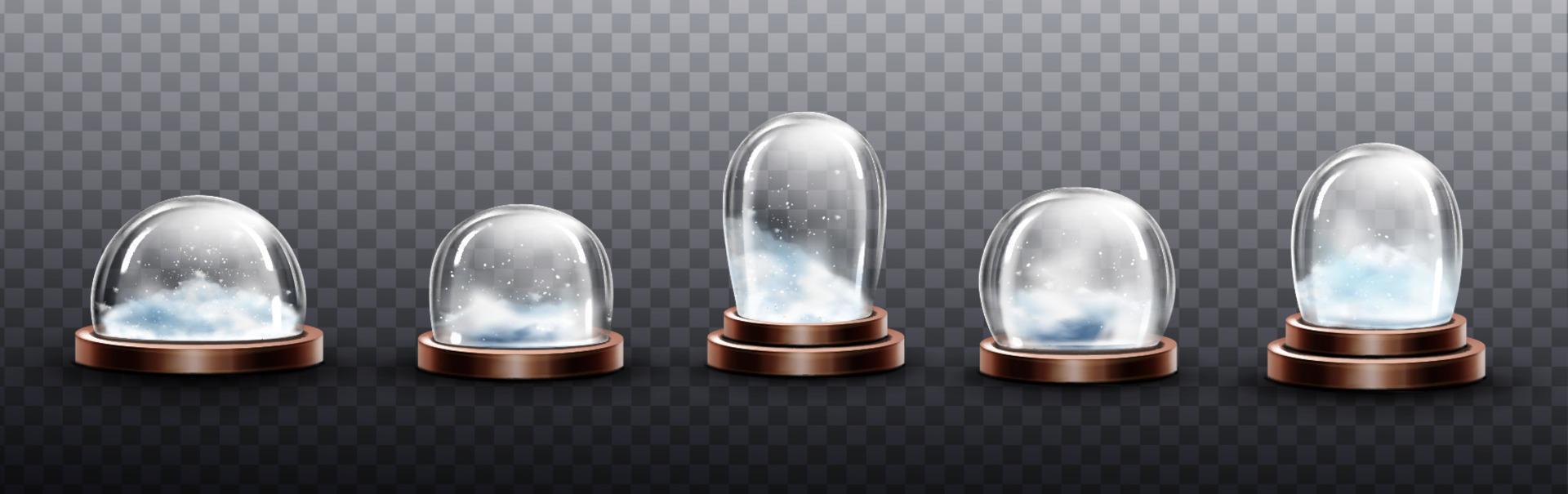realistisk glas kupoler med snö, jul kloten vektor