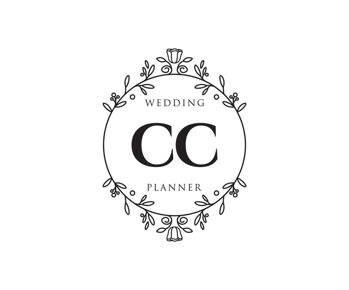 cc initialen brief hochzeitsmonogramm logos sammlung, handgezeichnete moderne minimalistische und florale vorlagen für einladungskarten, save the date, elegante identität für restaurant, boutique, café im vektor