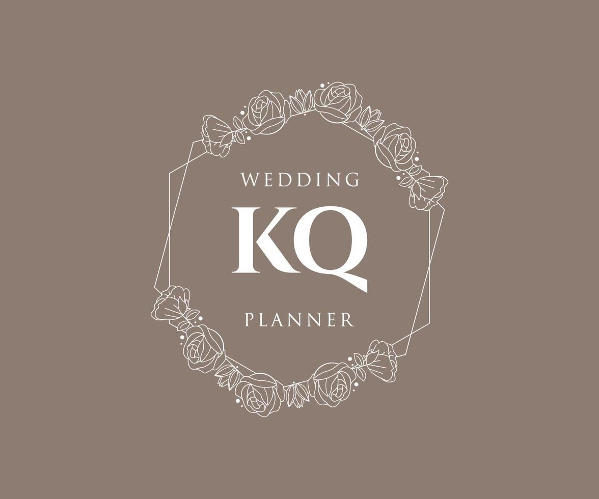 kq initialen brief hochzeitsmonogramm logos sammlung, handgezeichnete moderne minimalistische und florale vorlagen für einladungskarten, save the date, elegante identität für restaurant, boutique, café im vektor