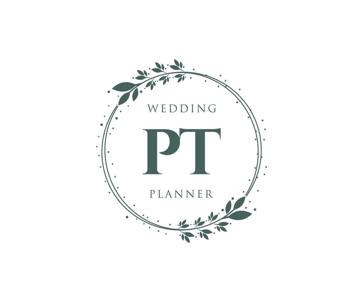 pt initialen brief hochzeit monogramm logos sammlung, handgezeichnete moderne minimalistische und florale vorlagen für einladungskarten, save the date, elegante identität für restaurant, boutique, café im vektor