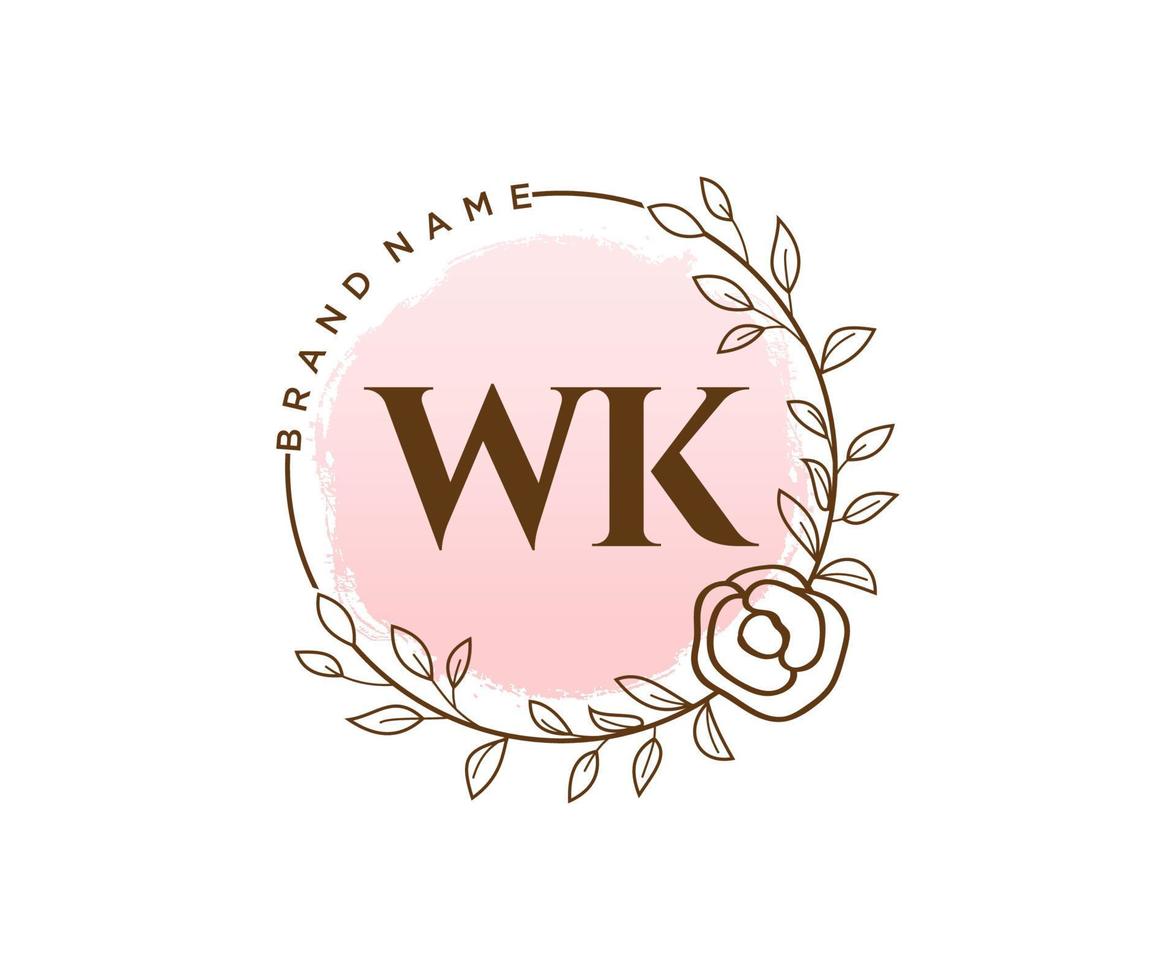 anfängliches wk feminines logo. verwendbar für Natur-, Salon-, Spa-, Kosmetik- und Schönheitslogos. flaches Vektor-Logo-Design-Vorlagenelement. vektor