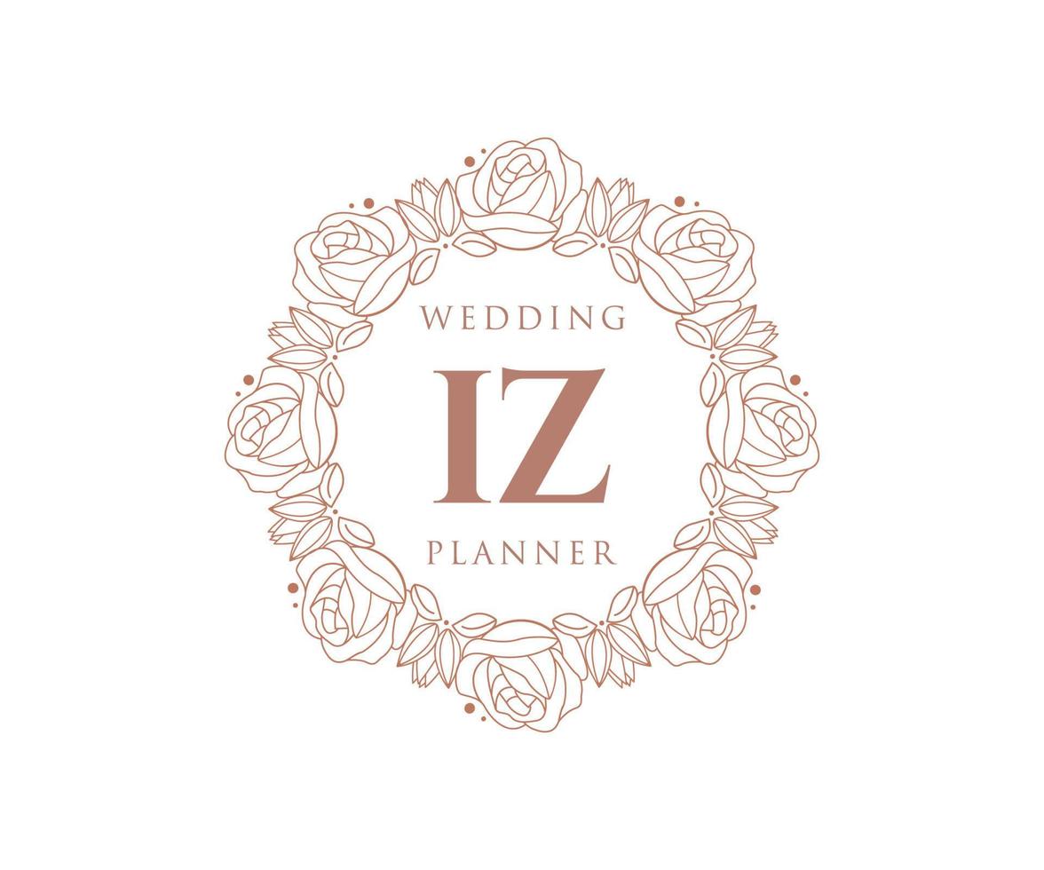 iz initialen brief hochzeitsmonogramm logos sammlung, handgezeichnete moderne minimalistische und florale vorlagen für einladungskarten, save the date, elegante identität für restaurant, boutique, café im vektor