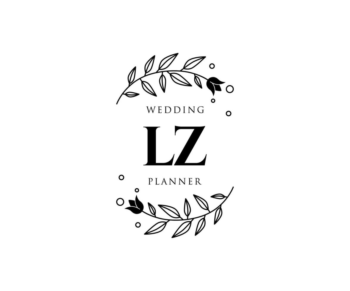 lz initialen brief hochzeitsmonogramm logos sammlung, handgezeichnete moderne minimalistische und florale vorlagen für einladungskarten, save the date, elegante identität für restaurant, boutique, café im vektor