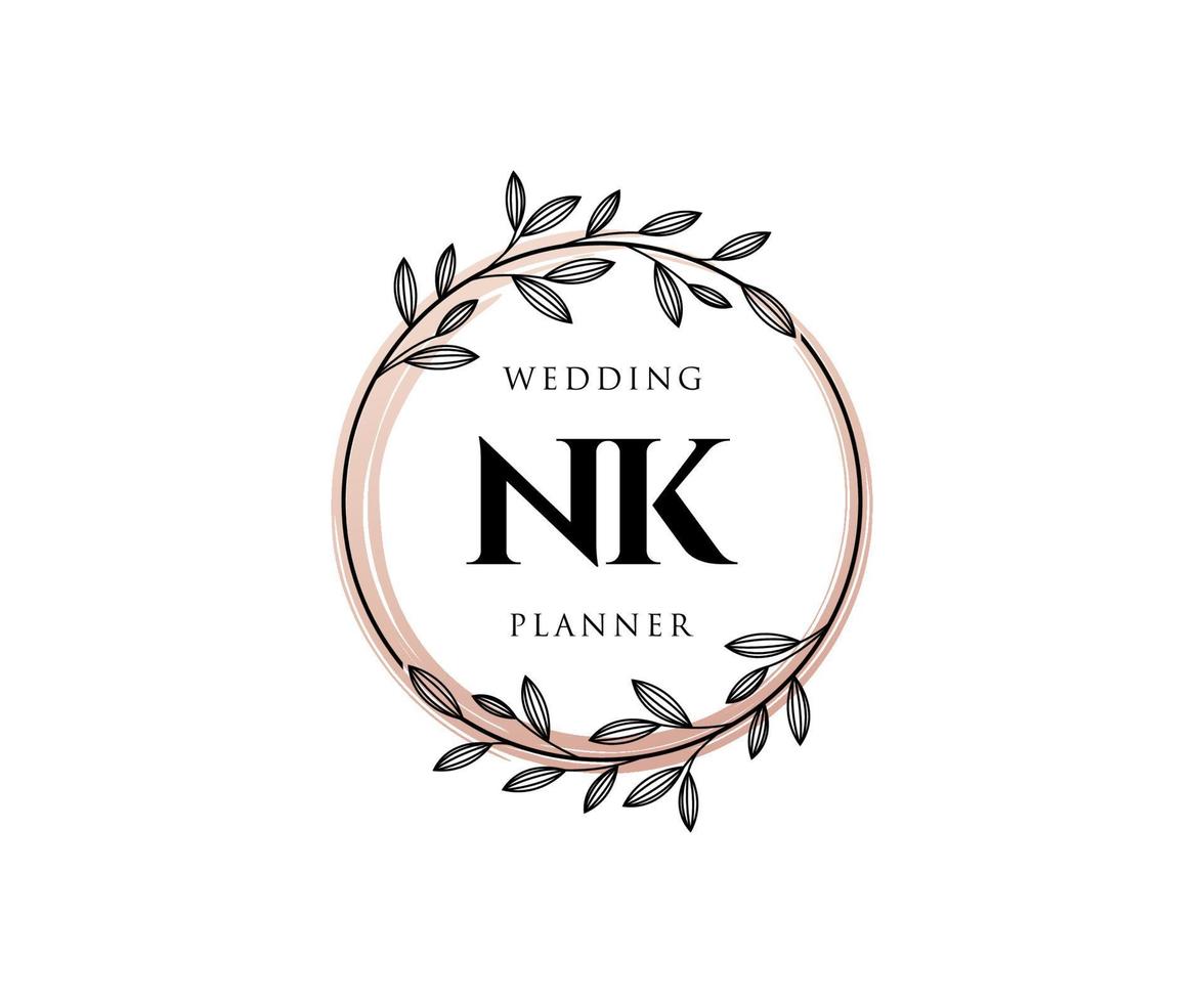 nk initialen brief hochzeitsmonogramm logos sammlung, handgezeichnete moderne minimalistische und florale vorlagen für einladungskarten, save the date, elegante identität für restaurant, boutique, café im vektor