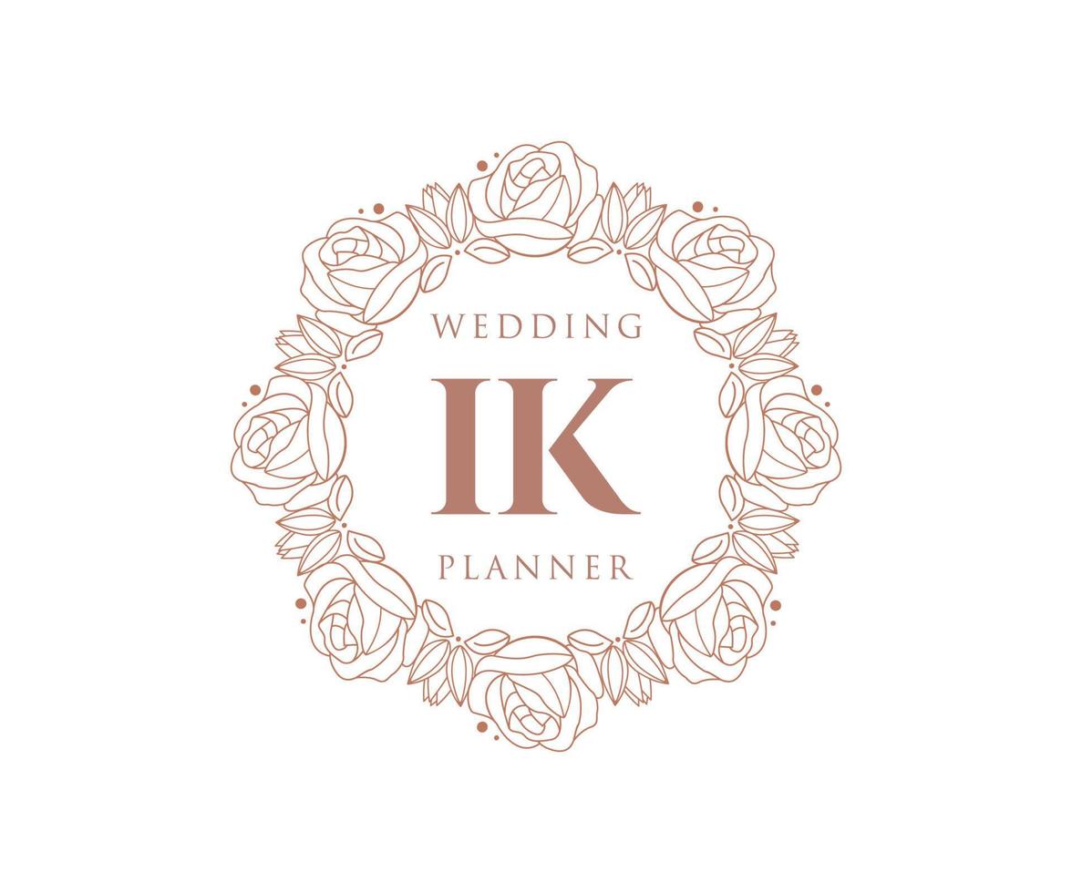 ik initialen brief hochzeit monogramm logos sammlung, handgezeichnete moderne minimalistische und florale vorlagen für einladungskarten, save the date, elegante identität für restaurant, boutique, café im vektor