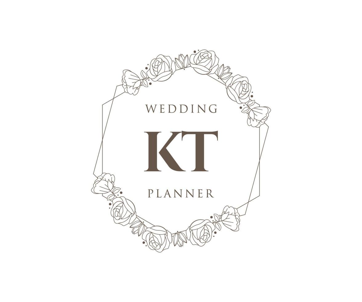 kt initialen brief hochzeitsmonogramm logos sammlung, handgezeichnete moderne minimalistische und florale vorlagen für einladungskarten, save the date, elegante identität für restaurant, boutique, café im vektor