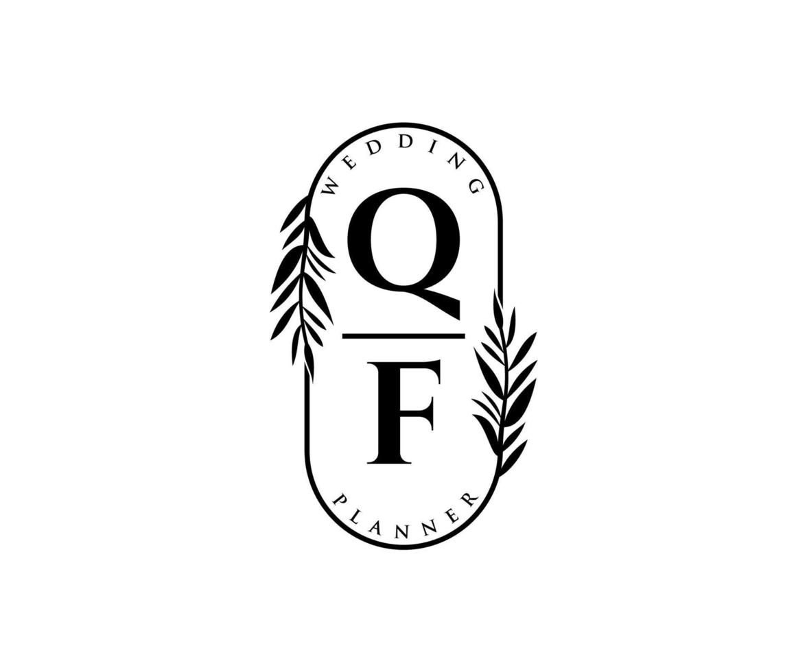qf initialen brief hochzeitsmonogramm logos sammlung, handgezeichnete moderne minimalistische und florale vorlagen für einladungskarten, save the date, elegante identität für restaurant, boutique, café im vektor