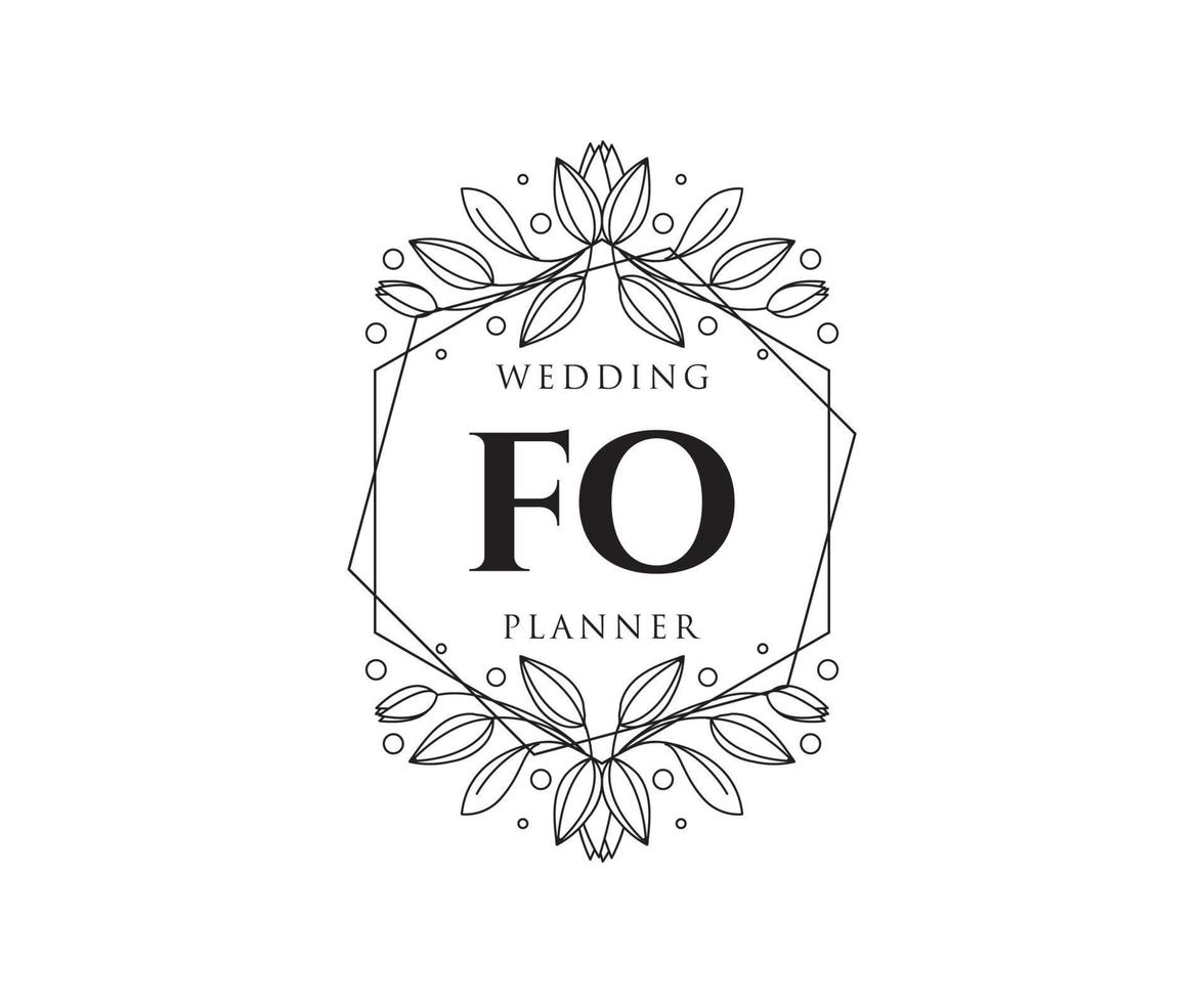 fo initialen brief hochzeitsmonogramm logos sammlung, handgezeichnete moderne minimalistische und florale vorlagen für einladungskarten, save the date, elegante identität für restaurant, boutique, café im vektor