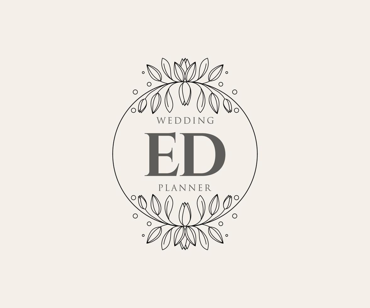 ed initials brief hochzeitsmonogramm logos sammlung, handgezeichnete moderne minimalistische und florale vorlagen für einladungskarten, save the date, elegante identität für restaurant, boutique, café im vektor