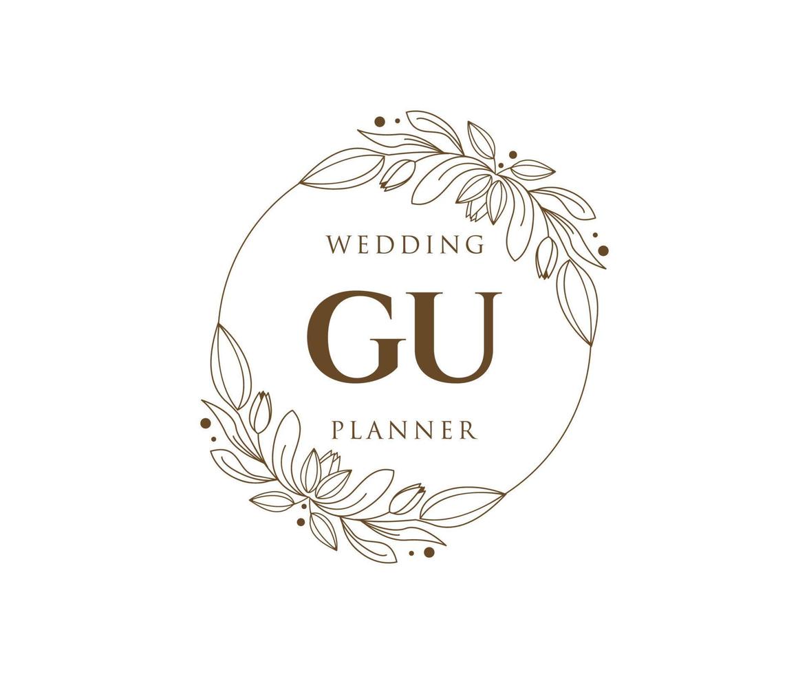 Gu Initialen Brief Hochzeit Monogramm Logos Sammlung, handgezeichnete moderne minimalistische und florale Vorlagen für Einladungskarten, Save the Date, elegante Identität für Restaurant, Boutique, Café im Vektor