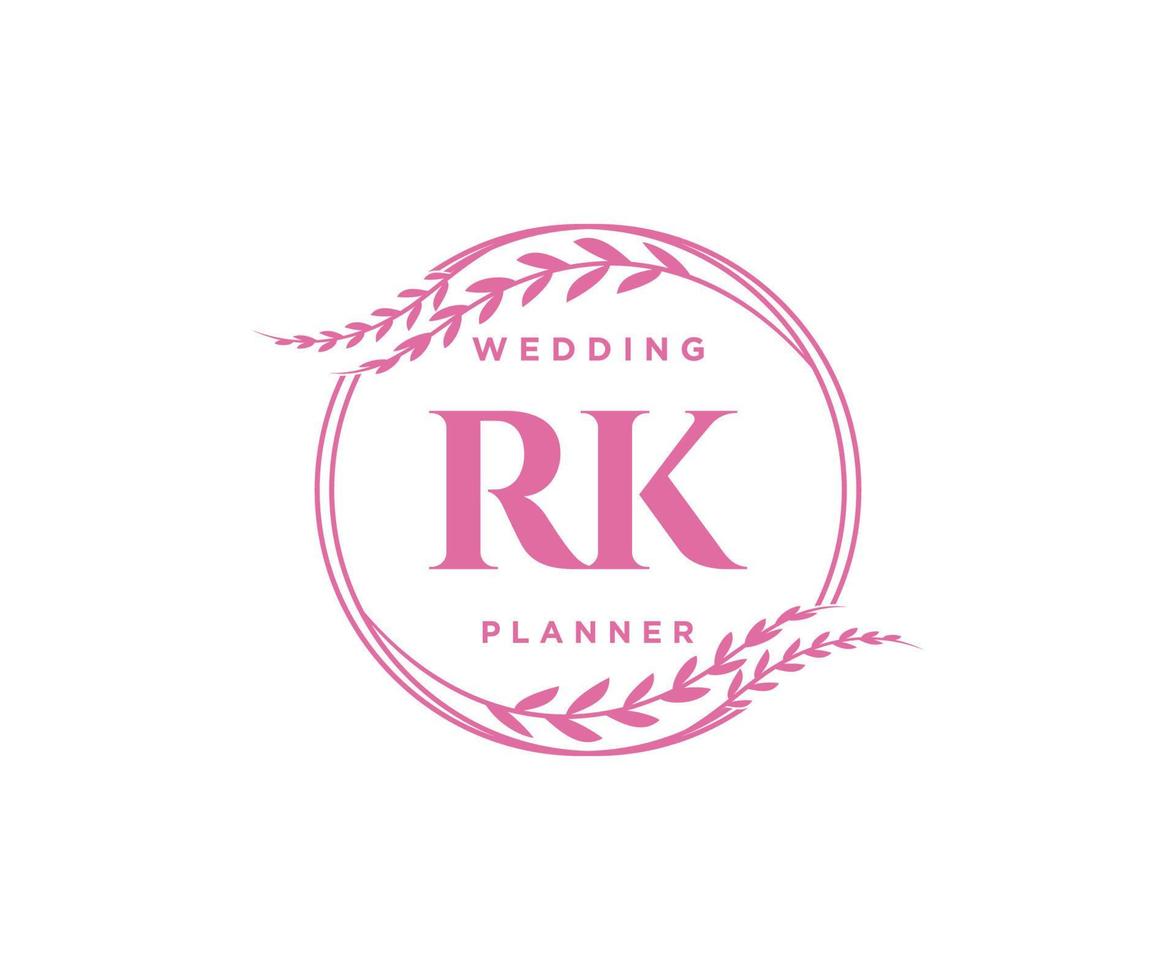 rk initials brief hochzeitsmonogramm logos sammlung, handgezeichnete moderne minimalistische und florale vorlagen für einladungskarten, save the date, elegante identität für restaurant, boutique, café im vektor