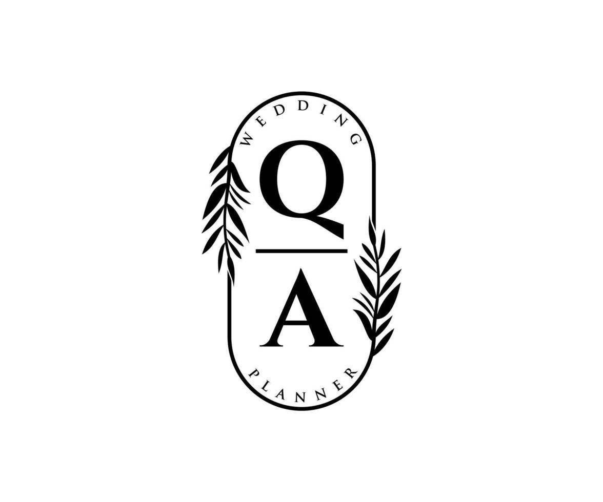 qa initialer brev bröllop monogram logotyper samling, hand dragen modern minimalistisk och blommig mallar för inbjudan kort, spara de datum, elegant identitet för restaurang, boutique, Kafé i vektor