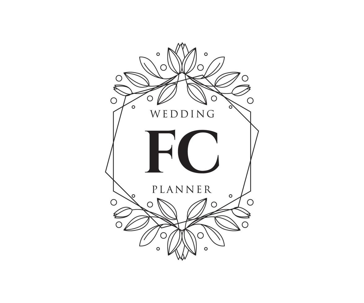 fc initialen brief hochzeitsmonogramm logos sammlung, handgezeichnete moderne minimalistische und florale vorlagen für einladungskarten, save the date, elegante identität für restaurant, boutique, café im vektor