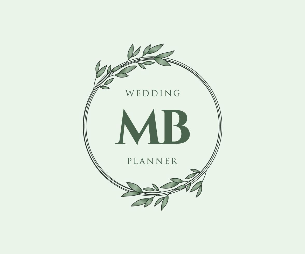 mb initials brief hochzeitsmonogramm logos sammlung, handgezeichnete moderne minimalistische und florale vorlagen für einladungskarten, save the date, elegante identität für restaurant, boutique, café im vektor