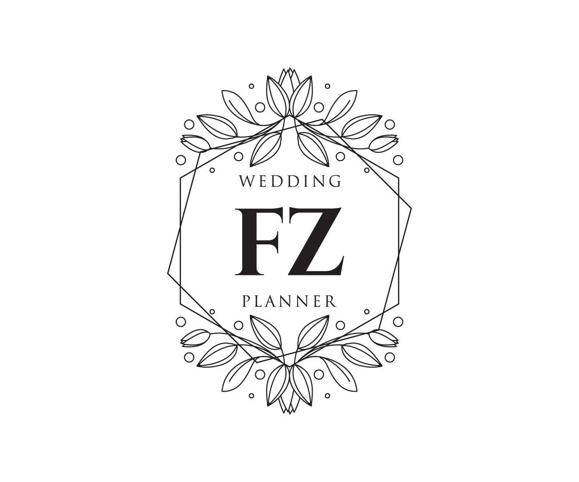 fz initialen brief hochzeitsmonogramm logos sammlung, handgezeichnete moderne minimalistische und florale vorlagen für einladungskarten, save the date, elegante identität für restaurant, boutique, café im vektor