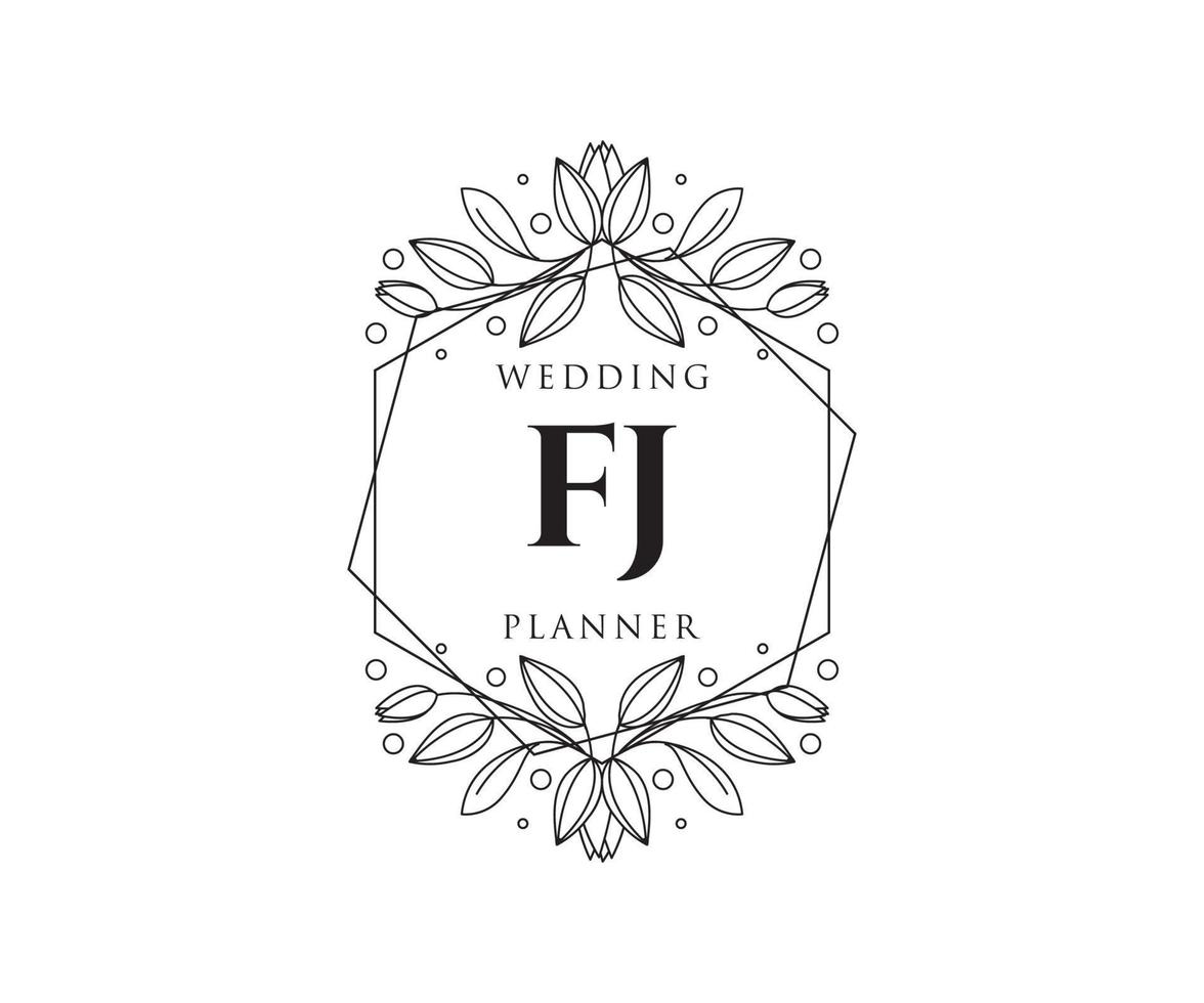 fj initialer brev bröllop monogram logotyper samling, hand dragen modern minimalistisk och blommig mallar för inbjudan kort, spara de datum, elegant identitet för restaurang, boutique, Kafé i vektor