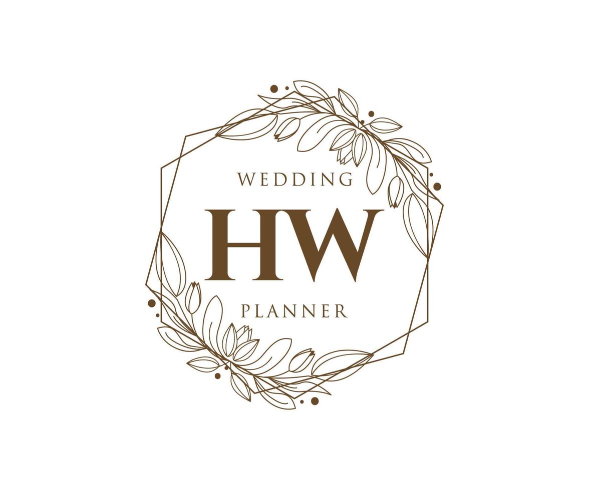 hw initialen brief hochzeitsmonogramm logos sammlung, handgezeichnete moderne minimalistische und florale vorlagen für einladungskarten, save the date, elegante identität für restaurant, boutique, café im vektor