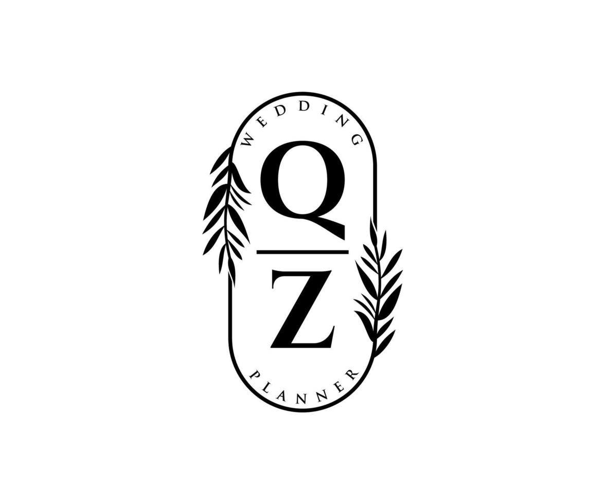 qz initialen brief hochzeitsmonogramm logos sammlung, handgezeichnete moderne minimalistische und florale vorlagen für einladungskarten, save the date, elegante identität für restaurant, boutique, café im vektor