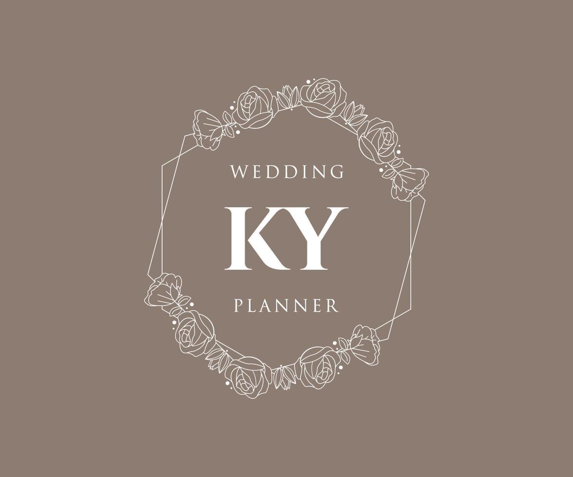 ky initials brief hochzeitsmonogramm logos sammlung, handgezeichnete moderne minimalistische und florale vorlagen für einladungskarten, save the date, elegante identität für restaurant, boutique, café im vektor