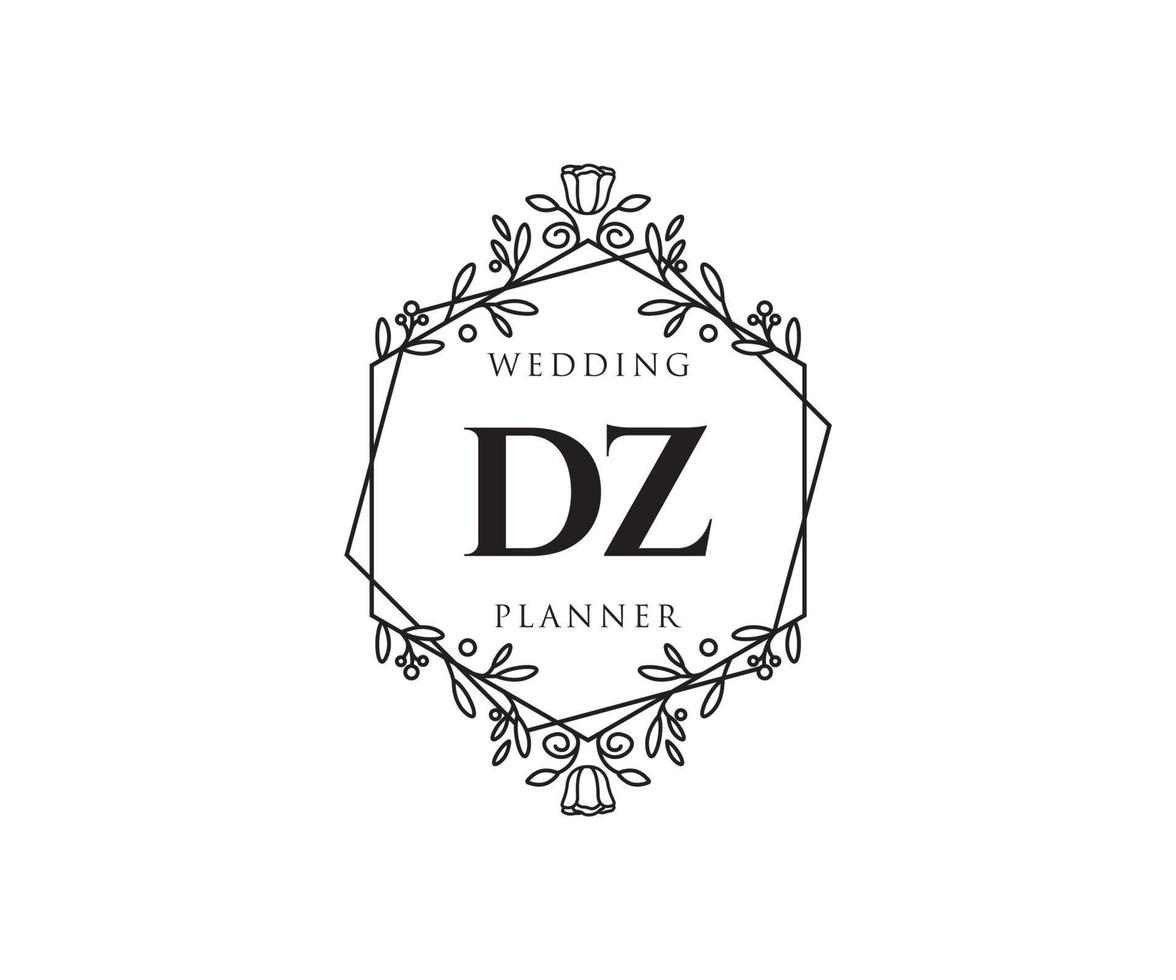 dz initialen brief hochzeitsmonogramm logos sammlung, handgezeichnete moderne minimalistische und florale vorlagen für einladungskarten, save the date, elegante identität für restaurant, boutique, café im vektor