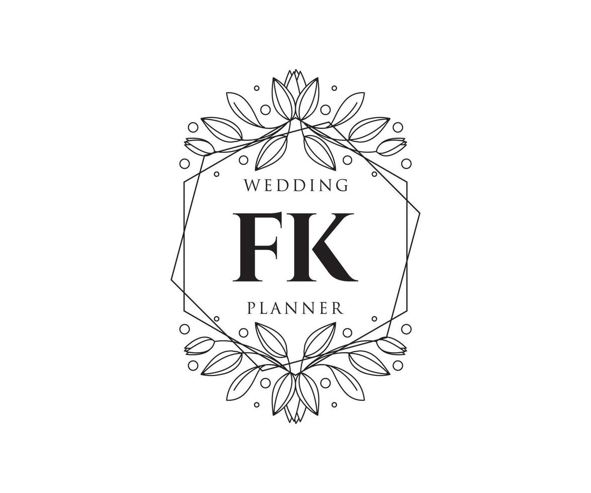 fk initialen brief hochzeitsmonogramm logos sammlung, handgezeichnete moderne minimalistische und florale vorlagen für einladungskarten, save the date, elegante identität für restaurant, boutique, café im vektor