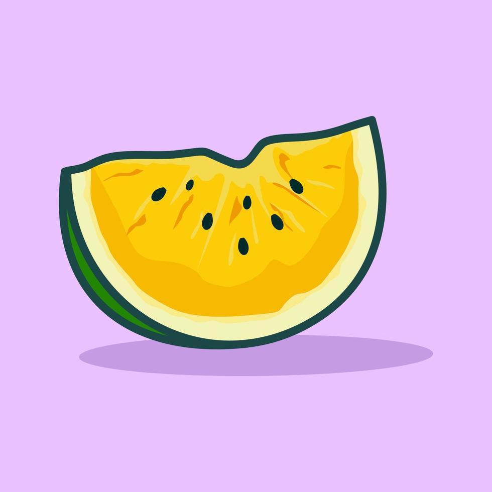 färsk gul vattenmelon frukt hand dragen tecknad serie illustration vektor
