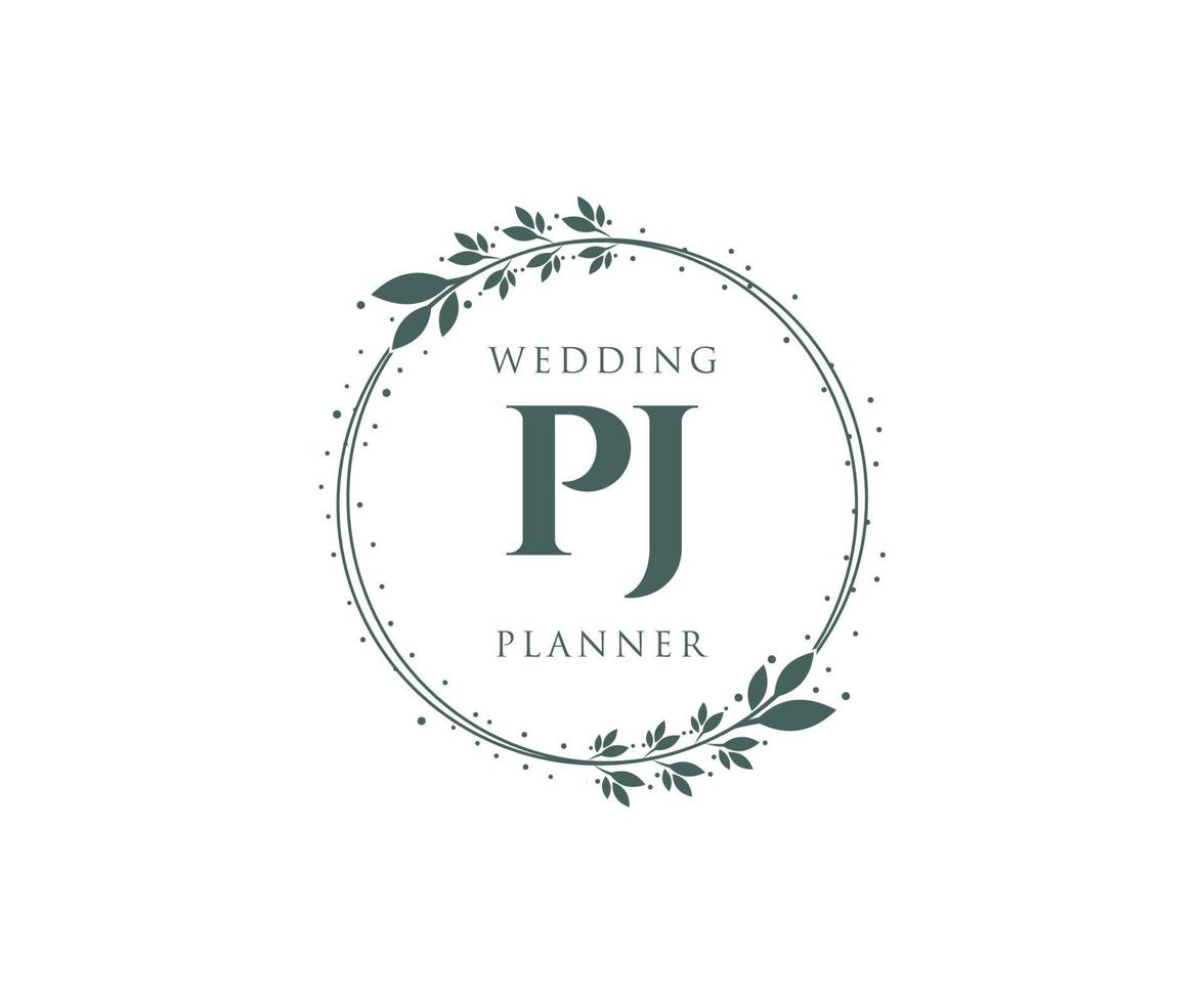 pj initialer brev bröllop monogram logotyper samling, hand dragen modern minimalistisk och blommig mallar för inbjudan kort, spara de datum, elegant identitet för restaurang, boutique, Kafé i vektor