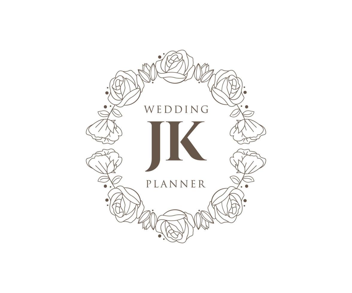 jk initialer brev bröllop monogram logotyper samling, hand dragen modern minimalistisk och blommig mallar för inbjudan kort, spara de datum, elegant identitet för restaurang, boutique, Kafé i vektor