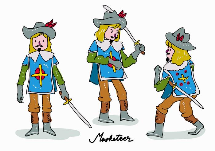 Royal Masketeer Character Pose Hand Drawn Vector Illustration