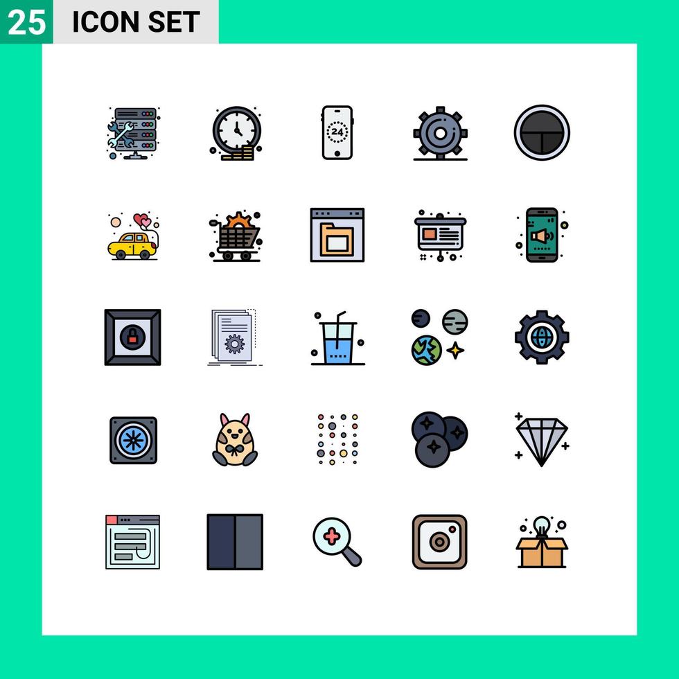 25 universell fylld linje platt Färg tecken symboler av armén sida tid optimering motor redigerbar vektor design element
