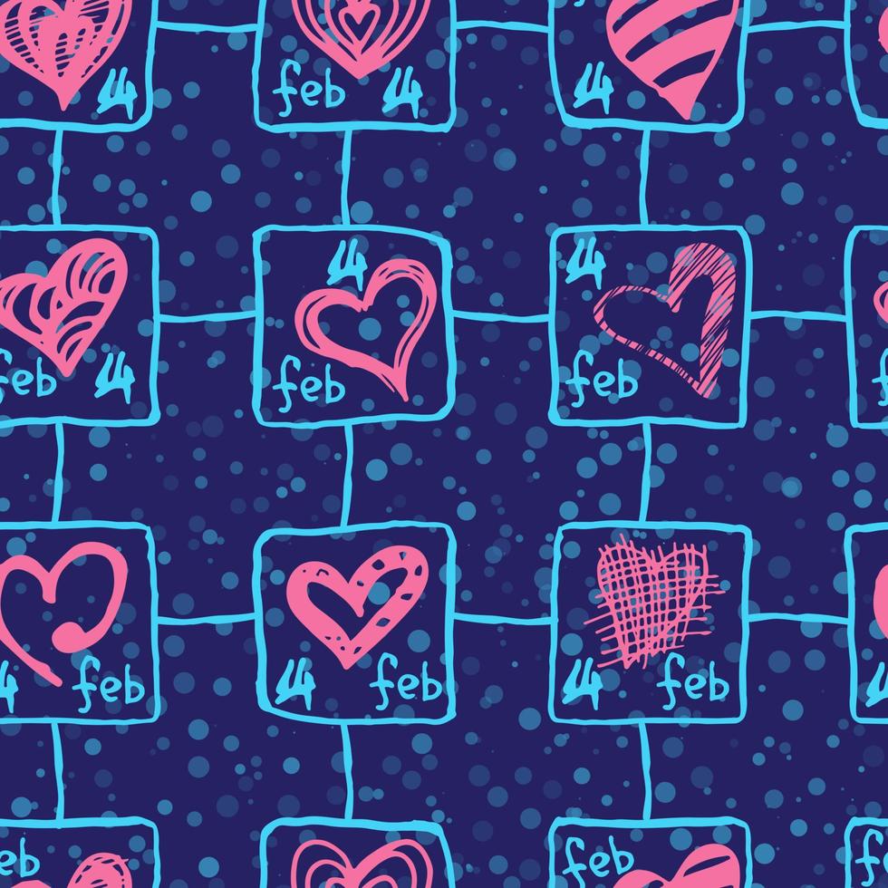 Retro-handgezeichnete Skizzen färben nahtlosen Hintergrund mit Herzen für Valentinstag und Hochzeitstag vektor