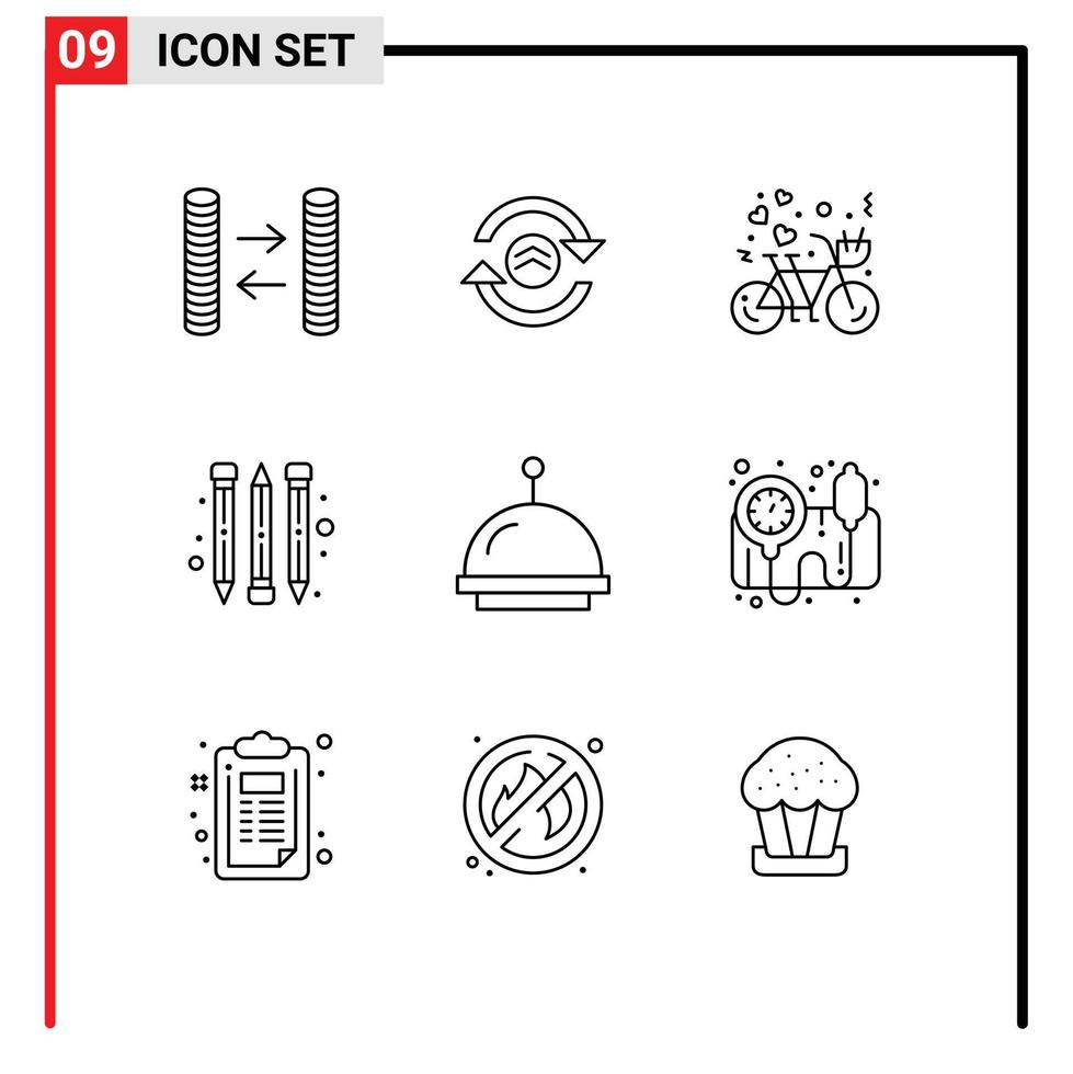 uppsättning av 9 modern ui ikoner symboler tecken för blod tryck operatör klocka par larm penna redigerbar vektor design element