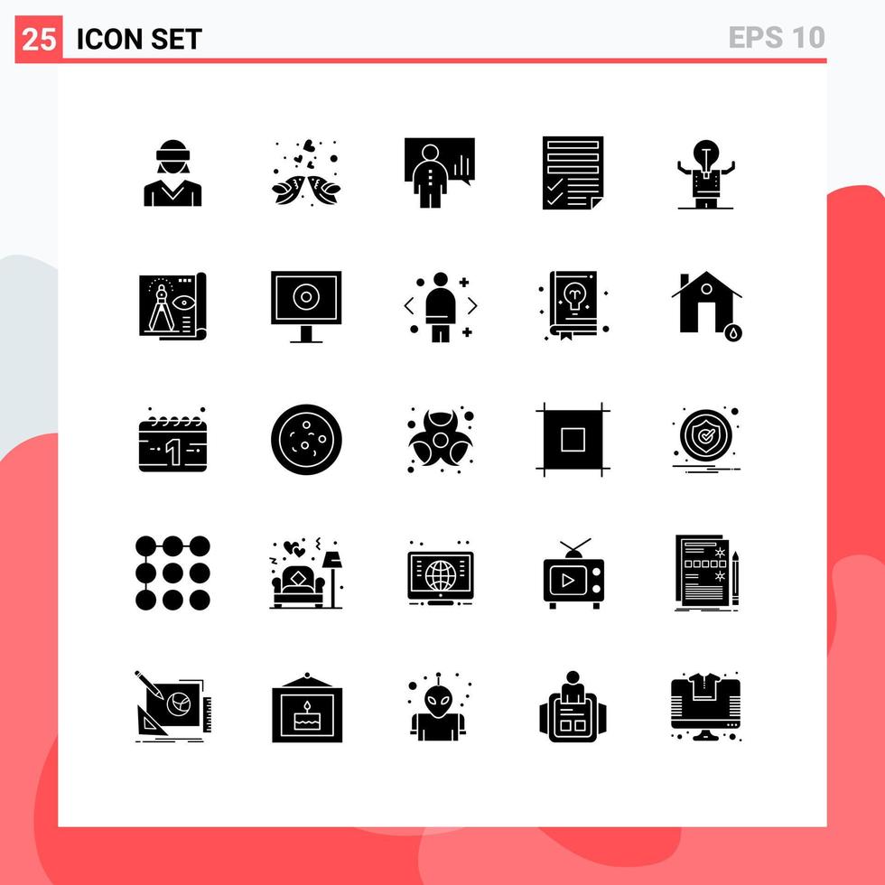 25 universelle solide Glyphen für Web- und mobile Anwendungen Seitendaten Liebe Präsentationsdiagramm editierbare Vektordesign-Elemente vektor