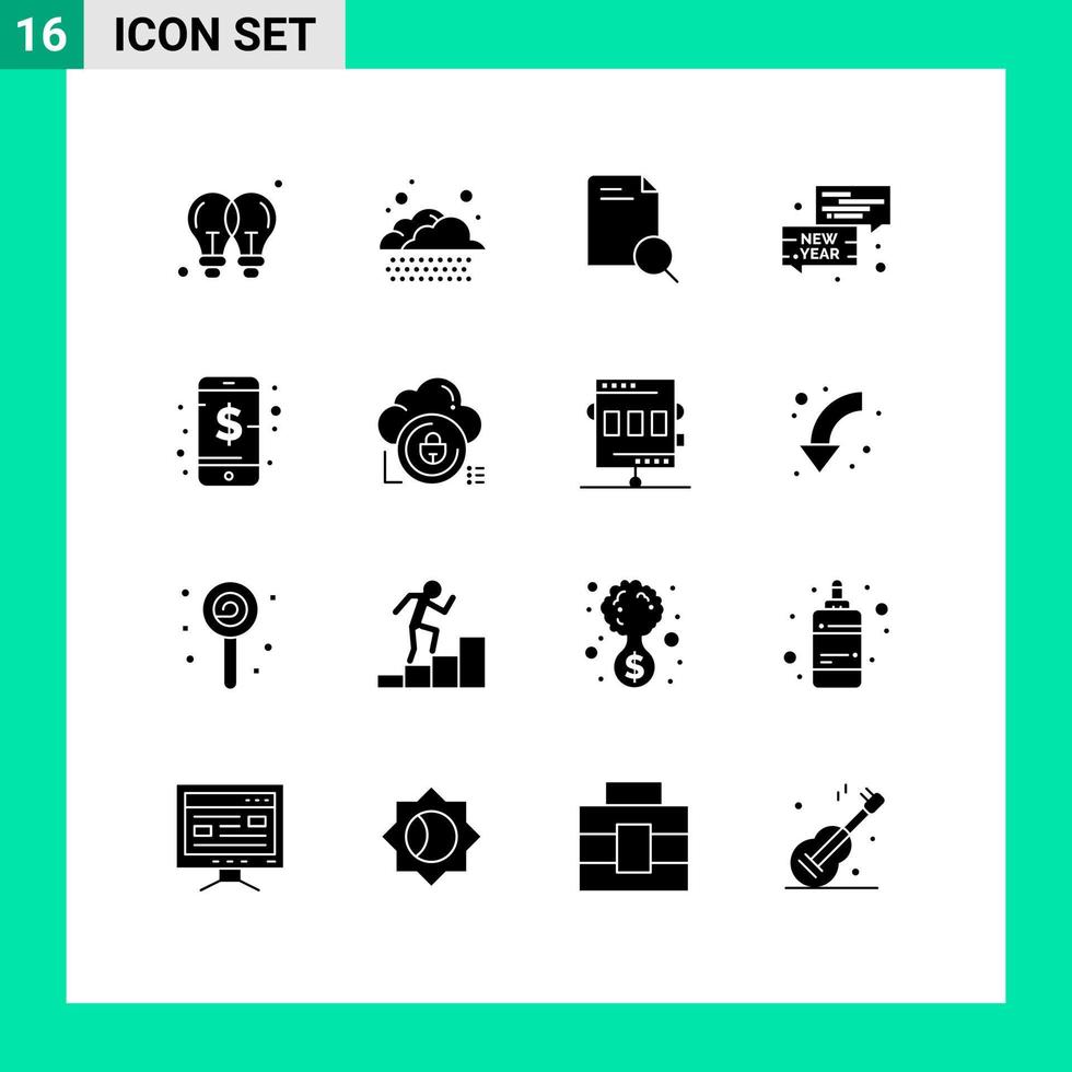 16 universell fast glyf tecken symboler av förvaltning ny år Sök konversation bubbla redigerbar vektor design element